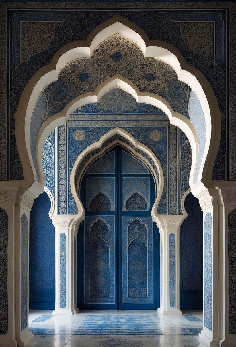 A detailed decorative arch with intricate geometric patterns and ornamental designs.