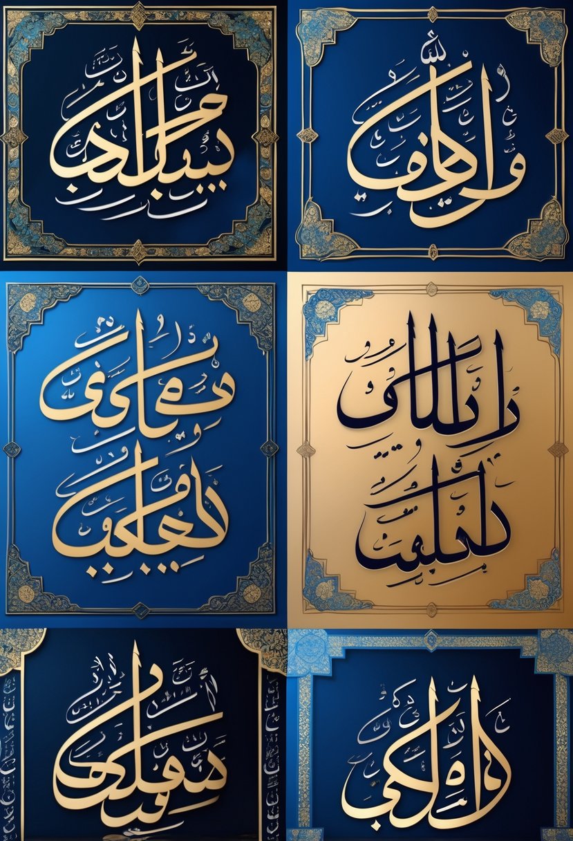 A set of fifteen decorative backgrounds featuring intricate Arabic calligraphy patterns combined with geometric designs in various rich colors.