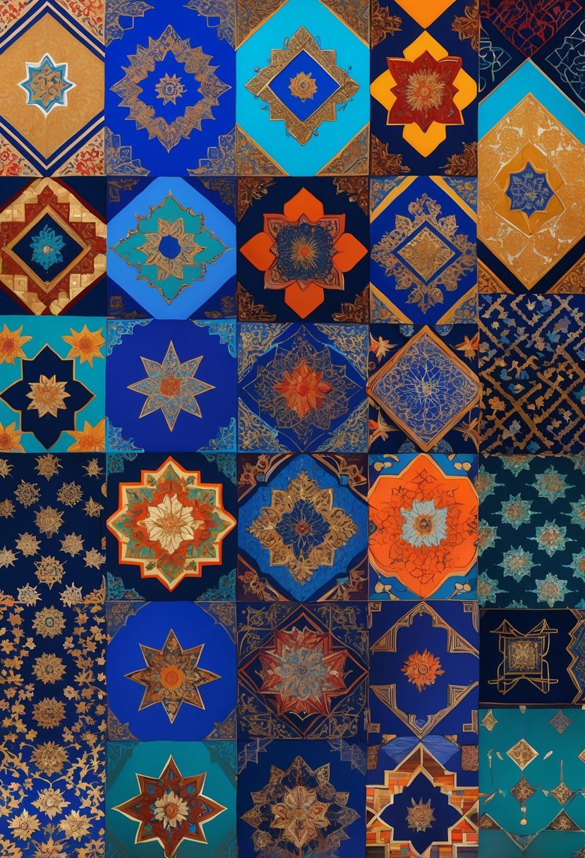 A set of 15 images showing detailed geometric patterns with repeating shapes and vibrant colors.